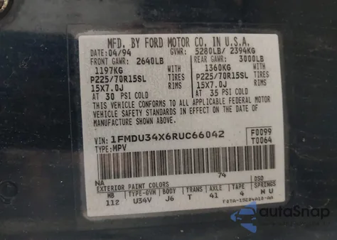 1994 Ford Explorer from USA, damaged, VIN 1FMDU34X6RUC66042